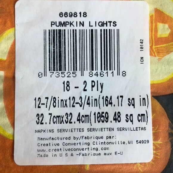 Creative Converting Party Napkins 669818 Pumpkin Lights 3 packs of 18 NWT - Picture 4 of 4